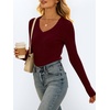 image:imageANRABESS Womens VNeck Ribbed Kint Fitted Long Sleeve Shirts  Soft lightweight Slim Fit Tops Work Going Out Layering Tshirts Casual Basic 2026 Fall Winter OutfitsBurgundy