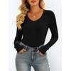 image:imageANRABESS Womens VNeck Ribbed Kint Fitted Long Sleeve Shirts  Soft lightweight Slim Fit Tops Work Going Out Layering Tshirts Casual Basic 2026 Fall Winter OutfitsBlack