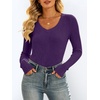 image:imageANRABESS Womens VNeck Ribbed Kint Fitted Long Sleeve Shirts  Soft lightweight Slim Fit Tops Work Going Out Layering Tshirts Casual Basic 2026 Fall Winter OutfitsPurple