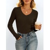 image:imageANRABESS Womens VNeck Ribbed Kint Fitted Long Sleeve Shirts  Soft lightweight Slim Fit Tops Work Going Out Layering Tshirts Casual Basic 2026 Fall Winter OutfitsBrown