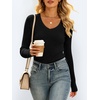 image:imageANRABESS Womens VNeck Ribbed Kint Fitted Long Sleeve Shirts  Soft lightweight Slim Fit Tops Work Going Out Layering Tshirts Casual Basic 2026 Fall Winter OutfitsBlack