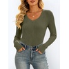 image:imageANRABESS Womens VNeck Ribbed Kint Fitted Long Sleeve Shirts  Soft lightweight Slim Fit Tops Work Going Out Layering Tshirts Casual Basic 2026 Fall Winter OutfitsArmy Green