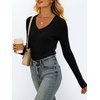 image:imageANRABESS Womens VNeck Ribbed Kint Fitted Long Sleeve Shirts  Soft lightweight Slim Fit Tops Work Going Out Layering Tshirts Casual Basic 2026 Fall Winter OutfitsBlack
