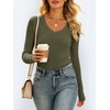 image:imageANRABESS Womens VNeck Ribbed Kint Fitted Long Sleeve Shirts  Soft lightweight Slim Fit Tops Work Going Out Layering Tshirts Casual Basic 2026 Fall Winter OutfitsArmy Green
