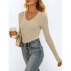 image:imageANRABESS Womens VNeck Ribbed Kint Fitted Long Sleeve Shirts  Soft lightweight Slim Fit Tops Work Going Out Layering Tshirts Casual Basic 2026 Fall Winter OutfitsBeige