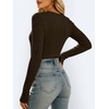 image:imageANRABESS Womens VNeck Ribbed Kint Fitted Long Sleeve Shirts  Soft lightweight Slim Fit Tops Work Going Out Layering Tshirts Casual Basic 2026 Fall Winter OutfitsBrown