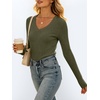 image:imageANRABESS Womens VNeck Ribbed Kint Fitted Long Sleeve Shirts  Soft lightweight Slim Fit Tops Work Going Out Layering Tshirts Casual Basic 2026 Fall Winter OutfitsArmy Green