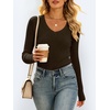 image:imageANRABESS Womens VNeck Ribbed Kint Fitted Long Sleeve Shirts  Soft lightweight Slim Fit Tops Work Going Out Layering Tshirts Casual Basic 2026 Fall Winter OutfitsBrown