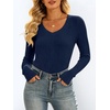 image:imageANRABESS Womens VNeck Ribbed Kint Fitted Long Sleeve Shirts  Soft lightweight Slim Fit Tops Work Going Out Layering Tshirts Casual Basic 2026 Fall Winter OutfitsNavy Blue