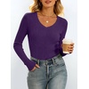image:imageANRABESS Womens VNeck Ribbed Kint Fitted Long Sleeve Shirts  Soft lightweight Slim Fit Tops Work Going Out Layering Tshirts Casual Basic 2026 Fall Winter OutfitsPurple