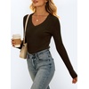 image:imageANRABESS Womens VNeck Ribbed Kint Fitted Long Sleeve Shirts  Soft lightweight Slim Fit Tops Work Going Out Layering Tshirts Casual Basic 2026 Fall Winter OutfitsBrown