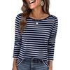 image:imageANRABESS Womens Boat Neck 34 Sleeve Top 2026 Summer Fall Fashion T Shirt  Soft Stretchy Breathable StripedSolidPrinted Basic Tees Casual amp Work Wear Travel Vacation Outfits AllSeason ClothingWhite Navy Stripe