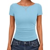 image:imageANRABESS Womens Cap Sleeve Boat Neck Ruched Crop Top Soft Ribbed Slim Fitted Tee Going Out Casual Shirt for SummerSky Blue