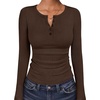 image:imageANRABESS Womens Long Sleeve Henley Tops  Ribbed Knit Shirts Slim Fit Stretchy Soft Breathable Fabric Fall Winter Layer Casual Work Travel VacationEvery Day WearDeep Brown