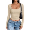image:imageANRABESS Womens Long Sleeve Square Neck Fitted Crop Tops  Ribbed Knit Slim Fit Shirts Soft Comfy Stretchy Lightweight Tees Basic Casual Going Out Daily Wear Cozy Fall Winter LayerBeige