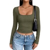 image:imageANRABESS Womens Long Sleeve Square Neck Fitted Crop Tops  Ribbed Knit Slim Fit Shirts Soft Comfy Stretchy Lightweight Tees Basic Casual Going Out Daily Wear Cozy Fall Winter LayerArmy Green