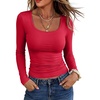 image:imageANRABESS Womens Square Neck Long Sleeve Double Lined Tops  Soft Comfy Stretchy Slim Basic Tee Shirts Going Out Work amp Casual  Fall Winter Outfits Trendy Y2K Layering UnderscrubRed