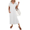 image:imageANRABESS Womens Summer Casual Polo V Neck Dresses  Short Sleeve Split Tshirt Maxi Dress with Pockets Soft WrinkleFree Loose Fit Beach Vacation Travel Outfit Summer ClothesWhite