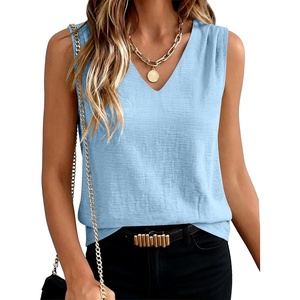 image:imageANRABESS Women Tank Tops Ruched Shoulder Dressy Blouse Business Casual Outfits Sleeveless V Neck Shirt Beach Vacation ClothesBright Blue
