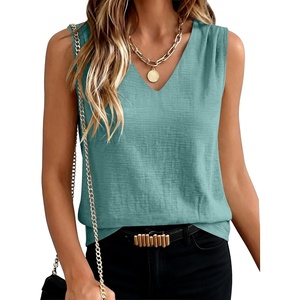 image:imageANRABESS Women Tank Tops Ruched Shoulder Dressy Blouse Business Casual Outfits Sleeveless V Neck Shirt Beach Vacation ClothesLake