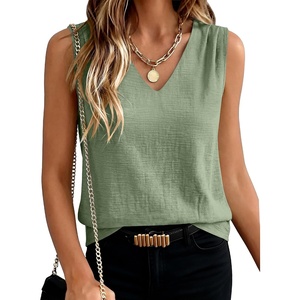 image:imageANRABESS Women Tank Tops Ruched Shoulder Dressy Blouse Business Casual Outfits Sleeveless V Neck Shirt Beach Vacation ClothesLight Green