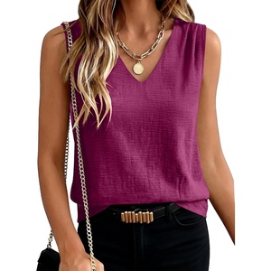 image:imageANRABESS Women Tank Tops Ruched Shoulder Dressy Blouse Business Casual Outfits Sleeveless V Neck Shirt Beach Vacation ClothesPurple Red