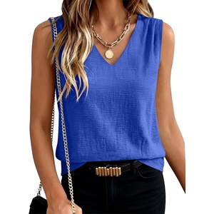 image:imageANRABESS Women Tank Tops Ruched Shoulder Dressy Blouse Business Casual Outfits Sleeveless V Neck Shirt Beach Vacation ClothesRoyal Blue