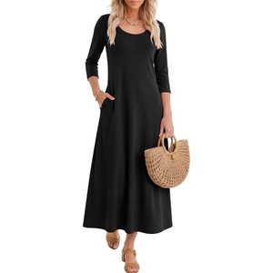 image:imageANRABESS Womens 34 Sleeve Scoop Neck Casual Maxi Dress  Fall MidiLong Dresses ampPockets ALine Relax FitSoft Breathable Travel Vacation AllDay Wear Spring Transition OutfitsBlack