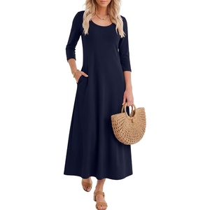 image:imageANRABESS Womens 34 Sleeve Scoop Neck Casual Maxi Dress  Fall MidiLong Dresses ampPockets ALine Relax FitSoft Breathable Travel Vacation AllDay Wear Spring Transition OutfitsNavy Blue