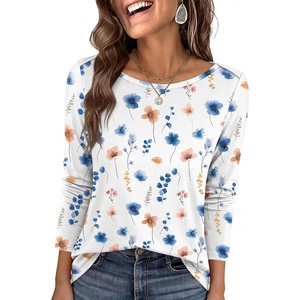 image:imageANRABESS Womens Boat Neck 34 Sleeve Top 2026 Summer Fall Fashion T Shirt  Soft Stretchy Breathable StripedSolidPrinted Basic Tees Casual amp Work Wear Travel Vacation Outfits AllSeason ClothingWhite Floral