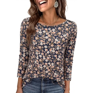 image:imageANRABESS Womens Boat Neck 34 Sleeve Top 2026 Summer Fall Fashion T Shirt  Soft Stretchy Breathable StripedSolidPrinted Basic Tees Casual amp Work Wear Travel Vacation Outfits AllSeason ClothingNavy Pink Floral