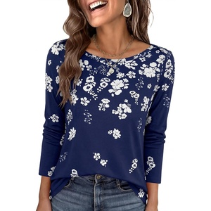 image:imageANRABESS Womens Boat Neck 34 Sleeve Top 2026 Summer Fall Fashion T Shirt  Soft Stretchy Breathable StripedSolidPrinted Basic Tees Casual amp Work Wear Travel Vacation Outfits AllSeason ClothingNavy White Floral