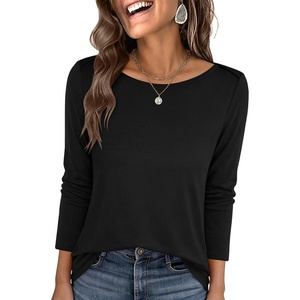 image:imageANRABESS Womens Boat Neck 34 Sleeve Top 2026 Summer Fall Fashion T Shirt  Soft Stretchy Breathable StripedSolidPrinted Basic Tees Casual amp Work Wear Travel Vacation Outfits AllSeason ClothingBlack