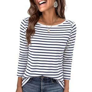 image:imageANRABESS Womens Boat Neck 34 Sleeve Top 2026 Summer Fall Fashion T Shirt  Soft Stretchy Breathable StripedSolidPrinted Basic Tees Casual amp Work Wear Travel Vacation Outfits AllSeason ClothingNavy White Stripe