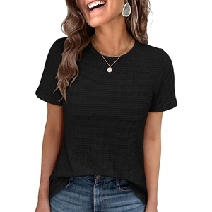 image:imageANRABESS Womens Summer Waffle Knit Tops  Soft Comfy Breathable Shirts Crew Neck Short Sleeve Casual Trendy Basic Tee 2026 Summer OutfitsBlack