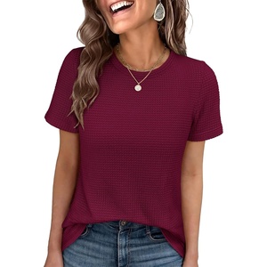 image:imageANRABESS Womens Summer Waffle Knit Tops  Soft Comfy Breathable Shirts Crew Neck Short Sleeve Casual Trendy Basic Tee 2026 Summer OutfitsDark Fuchsia