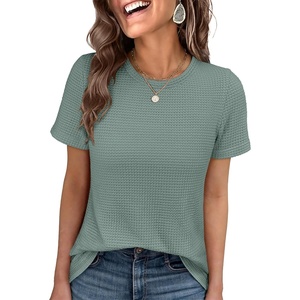 image:imageANRABESS Womens Summer Waffle Knit Tops  Soft Comfy Breathable Shirts Crew Neck Short Sleeve Casual Trendy Basic Tee 2026 Summer OutfitsLight Green