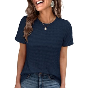 image:imageANRABESS Womens Summer Waffle Knit Tops  Soft Comfy Breathable Shirts Crew Neck Short Sleeve Casual Trendy Basic Tee 2026 Summer OutfitsNavy Blue