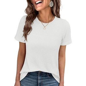 image:imageANRABESS Womens Summer Waffle Knit Tops  Soft Comfy Breathable Shirts Crew Neck Short Sleeve Casual Trendy Basic Tee 2026 Summer OutfitsWhite