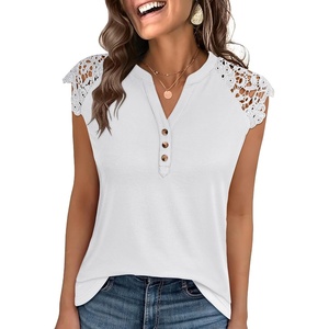 image:imageANRABESS Womens Tops Dressy Casual Lace Cap Sleeve Henley Shirts Summer Sleeveless Button Up Blouses 2026 Spring OutfitsWhite
