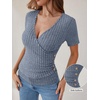 image:imageANRABESS Women Short Sleeve V Neck Shirts  Comfy Soft Slim Fitted Wrap Sexy Top Dressy Casual Daily Wear Work Vacation Going Out Spring Summer SweaterBlue