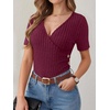 image:imageANRABESS Women Short Sleeve V Neck Shirts  Comfy Soft Slim Fitted Wrap Sexy Top Dressy Casual Daily Wear Work Vacation Going Out Spring Summer SweaterBurgundy