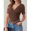 image:imageANRABESS Women Short Sleeve V Neck Shirts  Comfy Soft Slim Fitted Wrap Sexy Top Dressy Casual Daily Wear Work Vacation Going Out Spring Summer SweaterBrown
