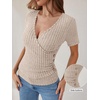 image:imageANRABESS Women Short Sleeve V Neck Shirts  Comfy Soft Slim Fitted Wrap Sexy Top Dressy Casual Daily Wear Work Vacation Going Out Spring Summer SweaterLight Khaki