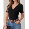 image:imageANRABESS Women Short Sleeve V Neck Shirts  Comfy Soft Slim Fitted Wrap Sexy Top Dressy Casual Daily Wear Work Vacation Going Out Spring Summer SweaterBlack