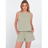 image:imageANRABESS Womens 2 Piece Outfits Striped Summer Casual Sleeveless Tank Top Matching Shorts Lounge Sets Beach Vacation ClothesArmy Green White Plaid