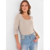 image:imageANRABESS Womens 34 Sleeve Scoop Neck Tops Ribbed Knit Slim Fitted Casual Basic Tee Shirts 2026 Fall Trendy Going Out TShirtBeige