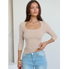image:imageANRABESS Womens 34 Sleeve Scoop Neck Tops Ribbed Knit Slim Fitted Casual Basic Tee Shirts 2026 Fall Trendy Going Out TShirtBeige