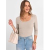 image:imageANRABESS Womens 34 Sleeve Scoop Neck Tops Ribbed Knit Slim Fitted Casual Basic Tee Shirts 2026 Fall Trendy Going Out TShirtBeige