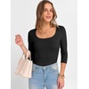 image:imageANRABESS Womens 34 Sleeve Scoop Neck Tops Ribbed Knit Slim Fitted Casual Basic Tee Shirts 2026 Fall Trendy Going Out TShirtBlack